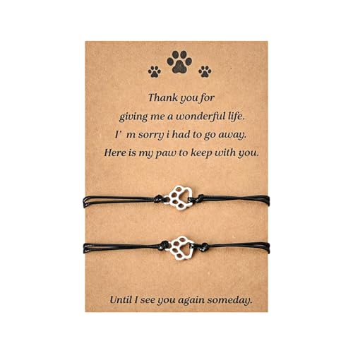 OIDEA Unisex Armband Trauerarmband Schwarz: 2er Set Verstellbares Schmuckstück mit Pfotenabdruck Anhänger Gedenkarmband Erinnerungsgeschenk für Tierliebhaber Tierbesitzer mit Karte von OIDEA