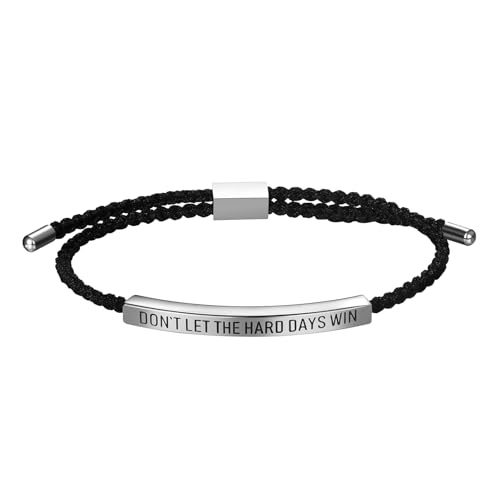 OIDEA Unisex Armband geflochten mit Gravur: Silber mit Gravur Don't let The Hard Days Win Motivationsschmuck verstellbar Handgelenk Geschenk Damen Herren von OIDEA