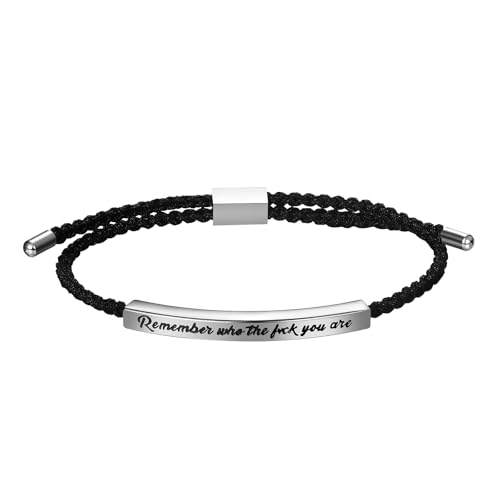 OIDEA Unisex Armband geflochten mit Gravur: Silber mit Gravur Remember who The Fuck You Are Motivationsschmuck verstellbar Handgelenk Geschenk Damen Herren von OIDEA