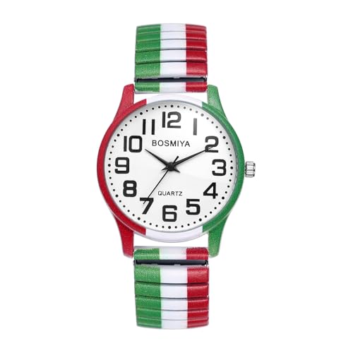 OIDEA Unisex Armbanduhr elastischer Band: Italienische Flagge Muster Edelstahlarmband Analog Quarz mit großer Arabischer Zifferblatt Geschenk für Herren Damen von OIDEA