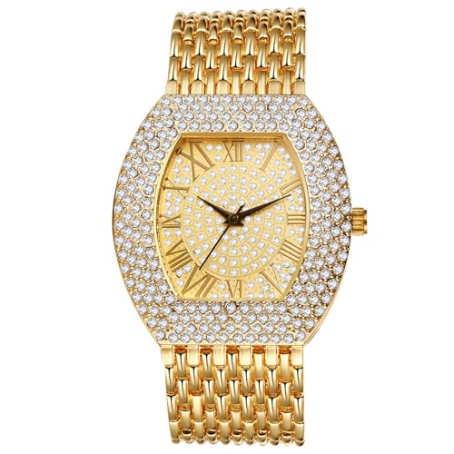 OIDEA Unisex Gold Armbanduhr mit Strass: Analog Quarz Edelstahl Uhr Strasssteine mit römischer Zifferblatt geeignet für Herren Damen Geschenk für Partner Freund Familie von OIDEA
