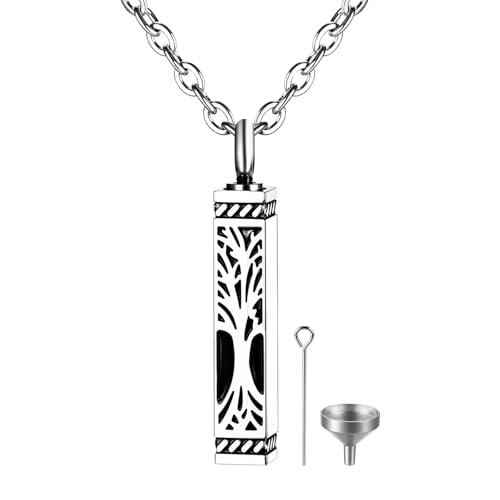 OIDEA Unisex Halskette mit Urnen Anhänger: Vintage Baum des Lebens Lebensbaum Muster Anhänger Knochenasche Pulver befüllbar mit Kette aus Edelstahl in Silber Geschenk für Herren Damen von OIDEA