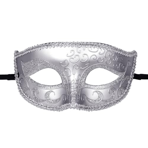 OIDEA Unisex Karneval Maske Augenmaske: Vintage Venedig Jazz Halbmaske für Halloween Gesichtsmaske Festliche Partymaske mit floralem Design in Silber Karnevalsmaske für Herren Damen Partys von OIDEA