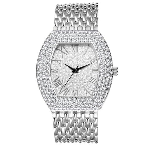 OIDEA Unisex Uhren Armbanduhr mit Strass: Silber Analog Quarz Edelstahl Uhr Strasssteine mit römischer Zifferblatt geeignet für Herren Damen Geschenk für Partner Freund Familie von OIDEA