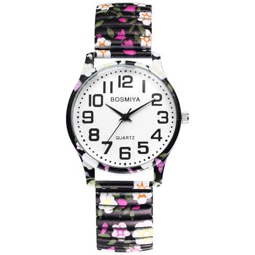 OIDEA Unisex Uhren elastisch Böhmisch: Schwarz Muster Armbanduhr Analog Quarz mit Großem digital Zifferblatt Klare Uhr Geschenk für Herren Damen von OIDEA