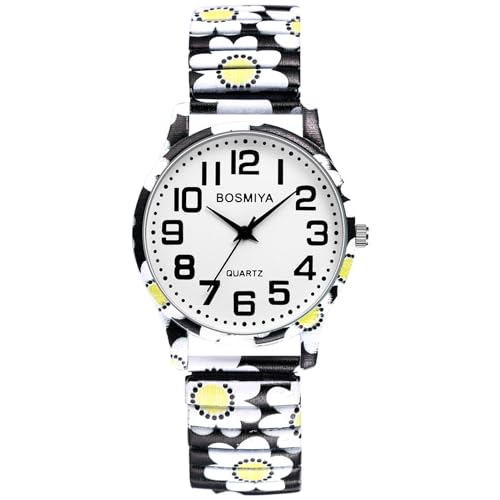 OIDEA Unisex Uhren elastisch Böhmisch: Schwarz Sonnenblumen Muster Armbanduhr Analog Quarz mit Großem digital Zifferblatt Klare Uhr Geschenk für Herren Damen von OIDEA