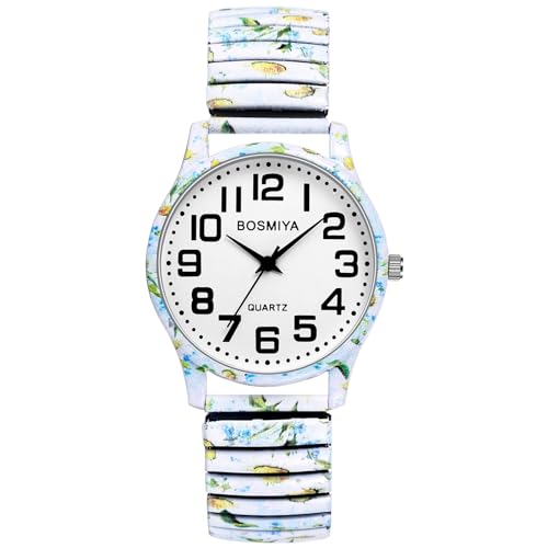 OIDEA Unisex Uhren elastisch Böhmisch: Weiß Muster Armbanduhr Analog Quarz mit Großem digital Zifferblatt Klare Uhr Geschenk für Herren Damen von OIDEA