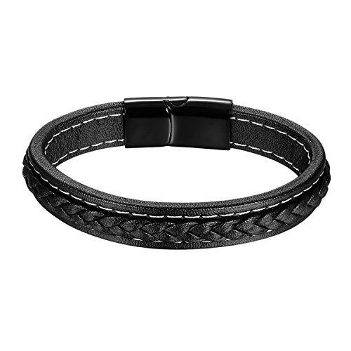 OIDEA Herren Armband aus Leder Schwarz: Charms Lederarmband Armreif Handdgelenk Geburtstag Feitertag Geschenk für Herren Freund Familie von OIDEA