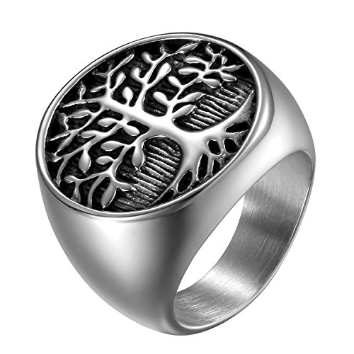 OIDEA Herren Ring Lebensbaum Silber: Vintage Biker Bandring Baum des Lebens aus Edelstahl Siegelring Verlobungsring Geschenk für Männer Junge Größe 59 (18.8) von OIDEA