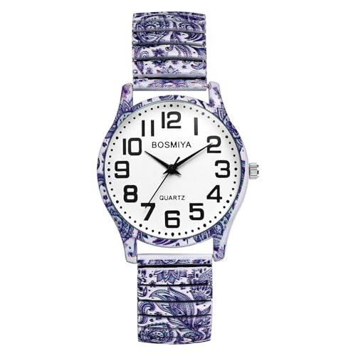 OIDEA Damen-Armbanduhren: große Ziffern, leicht zu lesen, elastisches Band, analoge Quarzuhr, legere Damen-Armbanduhr, Farbe B von OIDEA