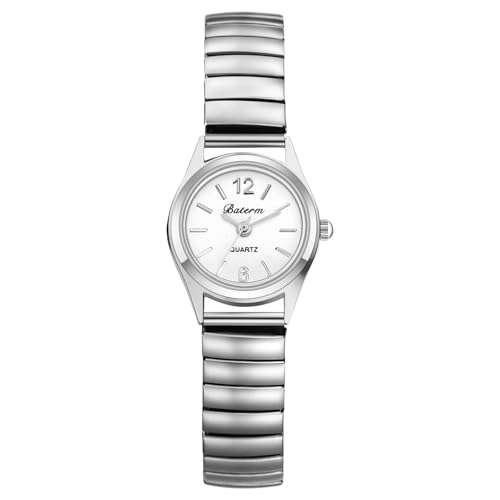 Oidea Armbanduhren mit elastischem Armband für Damen: modische große Zifferblatt, Stretchband, leicht zu lesen, Edelstahlband, analoge Quarz-Armbanduhr für Damen, Silbernes Armband-B von OIDEA