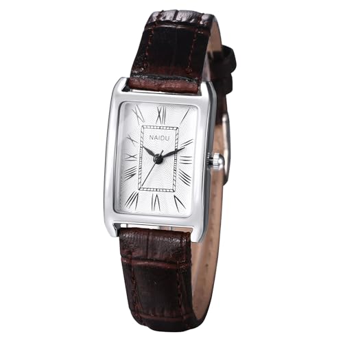 Oidea Damen-Armbanduhr mit Lederband: elegante rechteckige Damenuhren, Retro, quadratisch, Quarz, Damenuhren, lässig, Business-Kleid, Armbanduhr, Geschenke für Sie, Weißes Zifferblatt, braunes von OIDEA