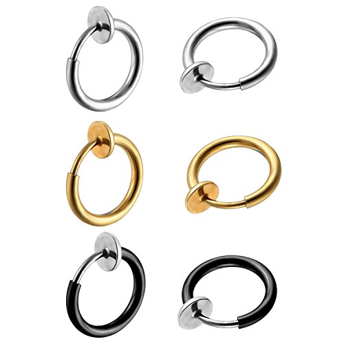 OIDEA Clip on Hoop Ohrringe Ohrstecker 3pcs Set, aus hochwertigem Edelstahl Rund, schwarz Silber Gold von OIDEA
