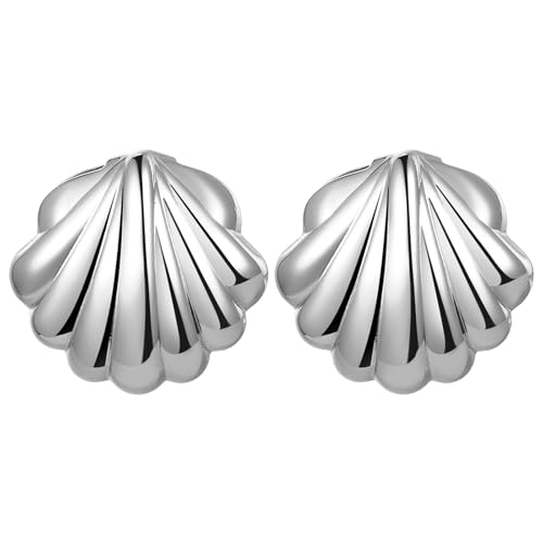 Oidea Damen Ohrringe Muschel Ohrstecker: Silber im Herzförmig Meeresstrand Design aus Edelstahl Hypoallergen Schmuck Geschenk für Frauen Freundin von OIDEA