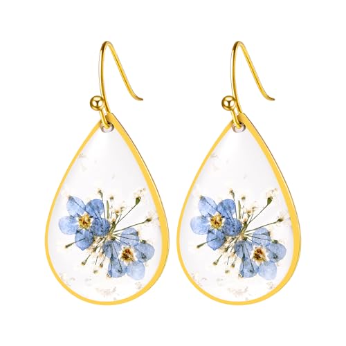 Oidea Damen Ohrringe mit Blumen Ohrhänger: Gold Elegant Erinnerungsohrringe Schmuck Wassertropfenförmig Geschenk für Fehlgeburt Mutter Freundin von OIDEA