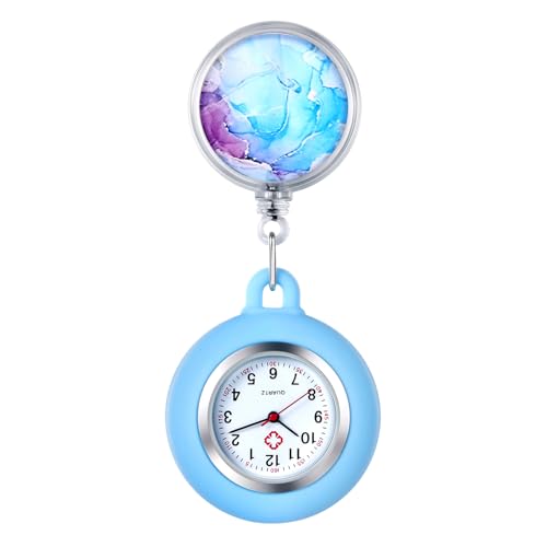 Oidea Einziehbare Krankenschwesteruhr für Krankenschwestern, Ärzte: Sternenhimmel-Muster, Silikonabdeckung, Revers, Krankenschwesteruhr, Clip-on Hängende Taschenuhr, Abzeichen, Uhren mit von OIDEA