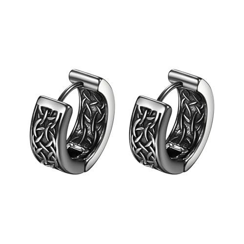 Oidea Herren Ohrringe Keltischer-Knoten Creolen: Wikinger Retro Silber keltischem Design Huggie Ohrringe aus Edelstahl Schutzamulett Vintage Schmuck Geschenk für Viking Fans Männer Junge Vater von OIDEA