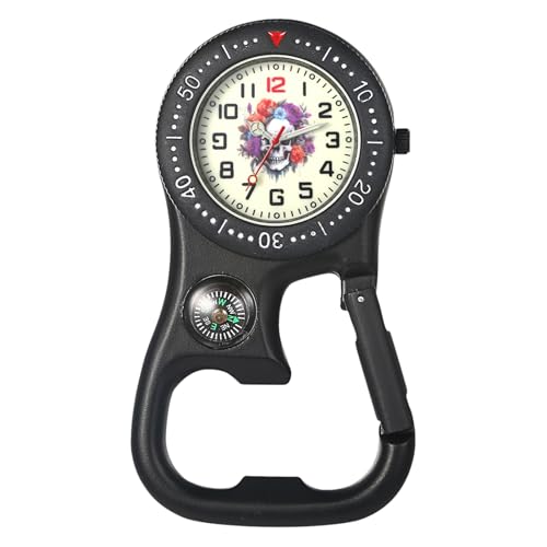 Oidea Karabineruhren: Multifunktionale Unisex-Digitalschnalle Gürtel Rucksack Taschenuhr Dual Time Taschenuhr Nachtlicht für Ärzte Krankenschwestern Outdoor-Aktivitäten, A-Black-Totenkopf A von OIDEA