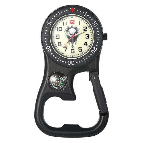 Oidea Karabineruhren: Multifunktionale Unisex-Digitalschnalle Gürtel Rucksack Taschenuhr Dual Time Taschenuhr Nachtlicht für Ärzte Krankenschwestern Outdoor-Aktivitäten, A-Schwarz-Totenkopf B von OIDEA