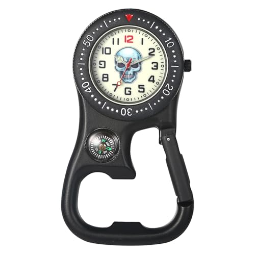 Oidea Karabineruhren: Multifunktionale Unisex-Digitalschnalle Gürtel Rucksack Taschenuhr Dual Time Taschenuhr Nachtlicht für Ärzte Krankenschwestern Outdoor-Aktivitäten, A-Schwarz-Totenkopf C von OIDEA