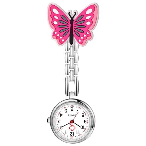 Oidea Krankenschwesteruhren für Frauen: Schmetterlingsbrosche einziehbare Stilluhr Clip auf Taschenuhr Revers Quarzuhr Hängende Taschenabzeichen Uhren mit Sekundenzeiger für Krankenschwestern Ärzte, von OIDEA
