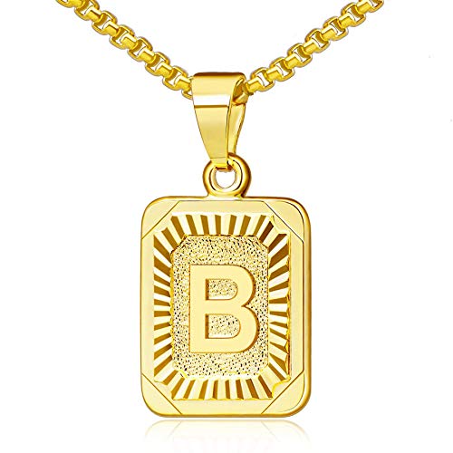 OIDEA Halskette mit Buchstabe B Gold: Unisex Charme Kette für Herren/Damen A-Z Buchstabe Anhänger Rechteck Dog Tag Kette aus Edelstahl Weizenkette Schmuck Geschenk für Männer Frauen von OIDEA