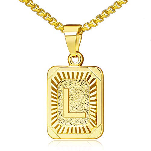 OIDEA Halskette mit Buchstabe L Gold: Unisex Charme Kette für Herren/Damen A-Z Buchstabe Anhänger Rechteck Dog Tag Kette aus Edelstahl Weizenkette Schmuck Geschenk für Männer Frauen von OIDEA