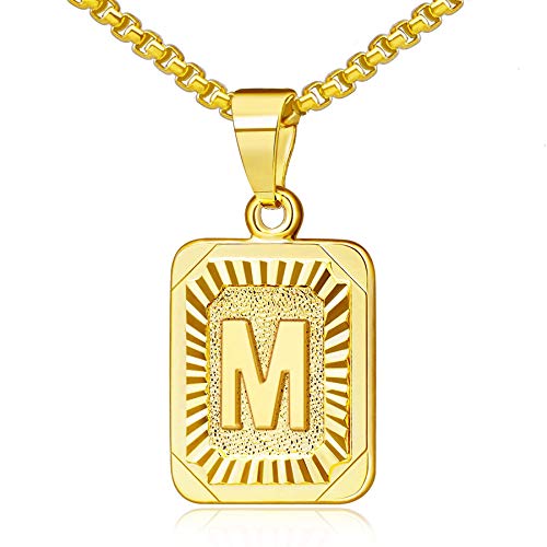 OIDEA Halskette mit Buchstabe M Gold: Unisex Charme Kette für Herren/Damen A-Z Buchstabe Anhänger Rechteck Dog Tag Kette aus Edelstahl Weizenkette Schmuck Geschenk für Männer Frauen von OIDEA