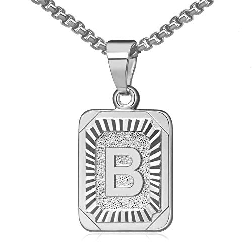 OIDEA Halskette mit Buchstabe B Silber: Unisex Charme Kette für Herren/Damen A-Z Buchstabe Anhänger Rechteck Dog Tag Kette aus Edelstahl Weizenkette Schmuck Geschenk für Männer Frauen von OIDEA