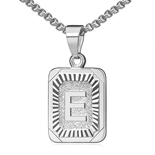 OIDEA Halskette mit Buchstabe E Silber: Unisex Charme Kette für Herren/Damen A-Z Buchstabe Anhänger Rechteck Dog Tag Kette aus Edelstahl Weizenkette Schmuck Geschenk für Männer Frauen von OIDEA