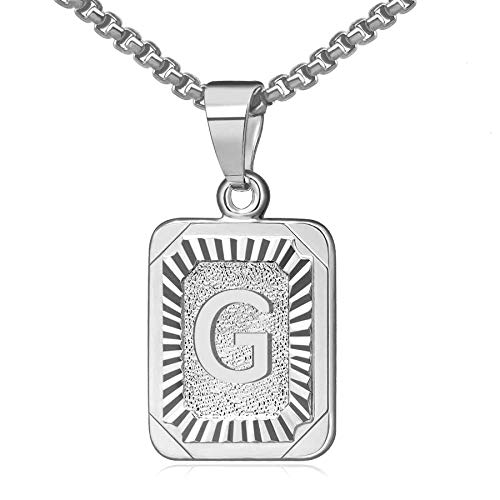 OIDEA Halskette mit Buchstabe G Silber: Unisex Charme Kette für Herren/Damen A-Z Buchstabe Anhänger Rechteck Dog Tag Kette aus Edelstahl Weizenkette Schmuck Geschenk für Männer Frauen von OIDEA