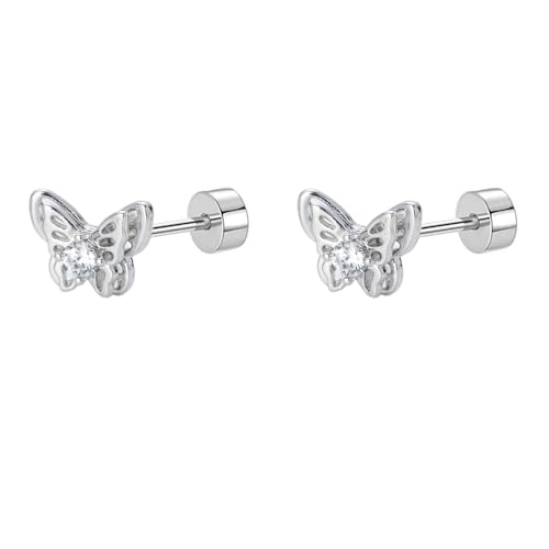 18g Titan Schmetterling Ohrstecker für Frauen Edelstahl Hypoallergen CZ Niedlich Tier Kristall Winziger Tragus Knorpel Flache Schraube zurück Post Piercing Empfindliches Ohr Geschenk Geburtstag von OIDIMS