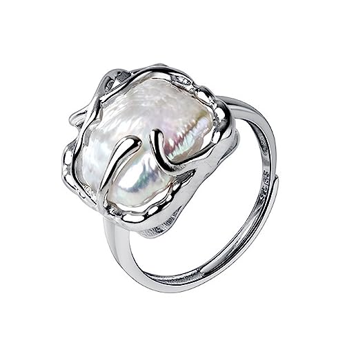 Barockperlenring Damen 925 Sterling Silber Unregelmäßige Perlen Ring Mode Verstellbar Offen Geeignet für Frauen Alltag Bequeme Passform Geburtstagsgeschenk von OIDIMS