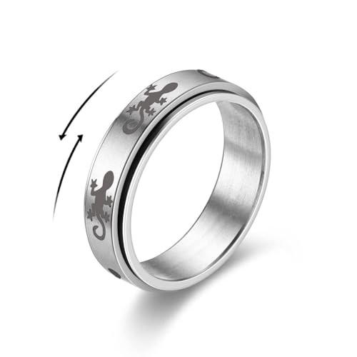 Gecko Fidget Ringe für Frauen Männer Spinner Angst frei drehen Inspirationen Stressabbau Meditation Edelstahlband Cool Tier Stapeln Mittelfinger Band Paar Hochzeit Passendes Versprechen, UK-Größe 5 von OIDIMS