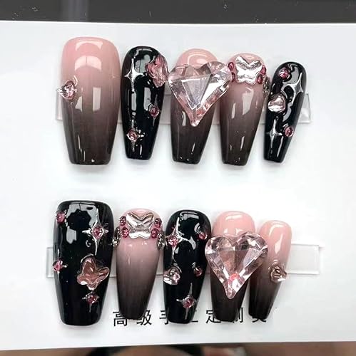 Handgefertigter Wearing Nail Black Pink Ink Spicy Girl Cool Style Pink Ink Nail Patch Tragbarer Nagel abnehmbar (Size : L) von OIEGNFTD