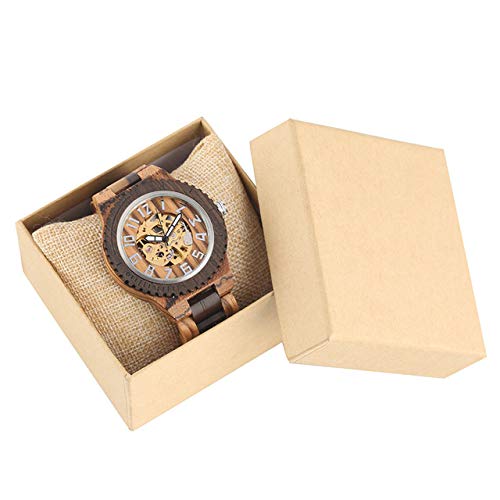 OIFMKC Holzuhr Holzuhr Herrenuhr Luxus Holzarmband Armband Arabische Zahlen Display Selbstaufzug Mechanische Herrenuhren,braun mit Box von OIFMKC