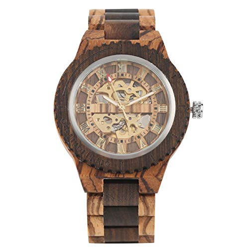 OIFMKC Holzuhr Retro Holzuhr Royal Gold Roman Wörtlich Mechanische Uhren Herren Top Luxus Holzarmbanduhr montre Homme automatique reloj,Zebra Wood von OIFMKC