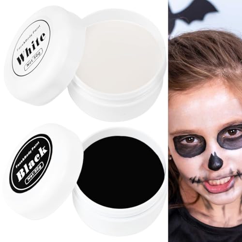 OIGWBPH 100g Halloween Schminke Schwarz Weiß,Kinderschminke Karnevals Make up Set,Face Paint Für Theaterschminke,Faschingsschminke für Kinder Erwachsene Fasching SFX Makeup von OIGWBPH
