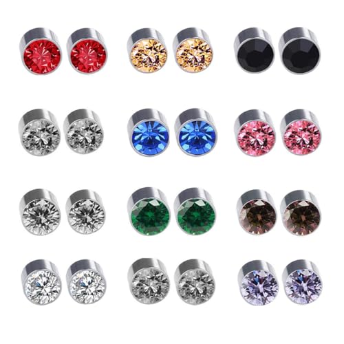 OIGWBPH 12Paar Kristall Strassstein Magnet Clips Nicht Piercing Ohrringe Modeschmuck Ohrstecker Creolen Ohrstecker stilvolle Ohrringe hypoallergen Set für Frauen Mädchen von OIGWBPH