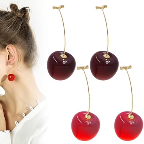 OIGWBPH 2 Paar Kirsche Ohrringe Kirsche Süße Ohrringe 3D Kirsche Baumeln Ohrringe für Frauen und Mädchen von OIGWBPH