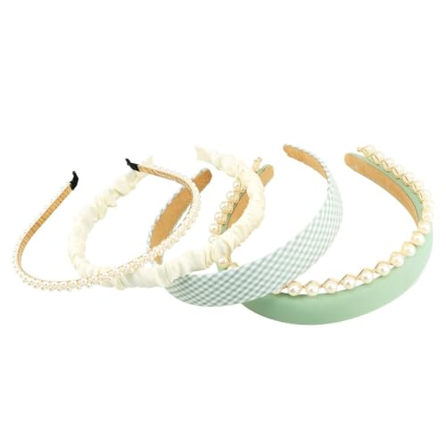 OIGWBPH 5 Stück Haarreifen Set Damen, verschiedene Modelle, Perlen Stirnbänder, Kunststoff Haarreif Stirnbänder Haarband für Mädchen Damen von OIGWBPH