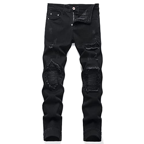OIIIO Herren-Jeans mit Aufnähern, im Rips-Stretch-Look und normaler Passform, 56 von OIIIO