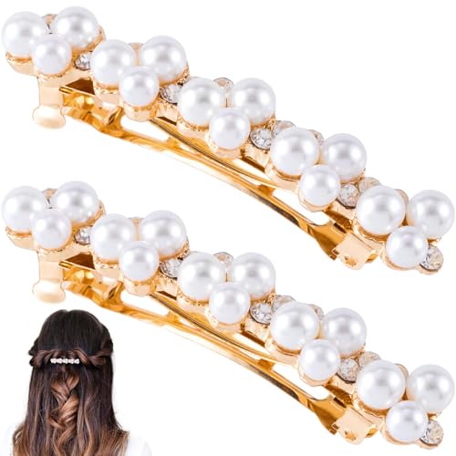 OIIKI Haarspangen mit Perlen und Strasssteinen, elegante Perlenkristall-Haarspangen mit Nadeln für Frauen, Bräute, Partys, Hochzeiten, den täglichen Gebrauch, Gold, 2 Stück von OIIKI