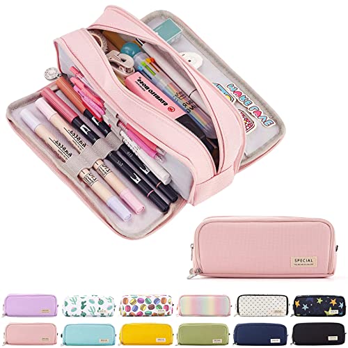 OIOYLEY Federmäppchen Groß mit 3 Fach, Federtaschen Teenager Mädchen Mäppchen Etui Stifte 3 Fach, Pencil Case für Kinder Erwachsene für Schule & Büro, Rosa (Nur EIN Federmäppchen, kein Stift) von OIOYLEY