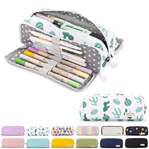 OIOYLEY Federmäppchen Groß mit 3 Fach, Federtaschen Teenager Mädchen Mäppchen Etui Stifte 3 Fach, Pencil Case für Kinder Erwachsene für Schule & Büro, Ins Kaktus (Nur EIN Federmäppchen, kein Stift) von OIOYLEY