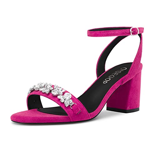 OISEGOP Chunky Blockabsatz Mittlerem Absatz Heel Peep Open Zehenkappe Sandalen Knöchelriemen Diamant Kristall Lässig Dress Schuhe Magenta Rot A 40 EU von OISEGOP