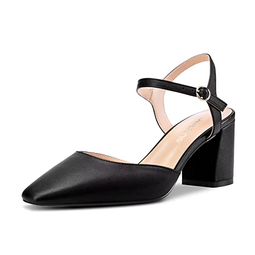 OISEGOP Damen Chunky Blockabsatz Hoher High Absatz Heel Eckige Zehenkappe Pumps Knöchelriemen Slingback Schnalle Büroschuhe Party Schuhe Schwarz 37 EU von OISEGOP