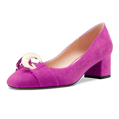 OISEGOP Damen Chunky Blockabsatz Mittlerem Absatz Heel Eckige Zehenkappe Pumps Slip-on Büroschuhe Klassisch 5 cm Heels Magenta Rot 36 EU von OISEGOP