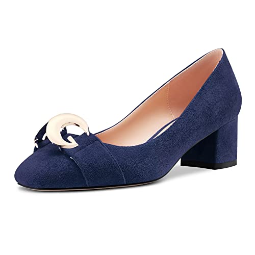 OISEGOP Damen Chunky Blockabsatz Mittlerem Absatz Heel Eckige Zehenkappe Pumps Slip-on Büroschuhe Klassisch 5 cm Heels Navy Blau 41 EU von OISEGOP