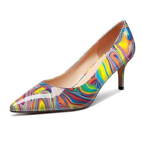 OISEGOP Damen Mittlerem Absatz Heel Spitze Zehenkappe Pumps Slip-on Büroschuhe Klassisch Sommer 6.5 cm Heels Buntes Graffiti 38 EU von OISEGOP